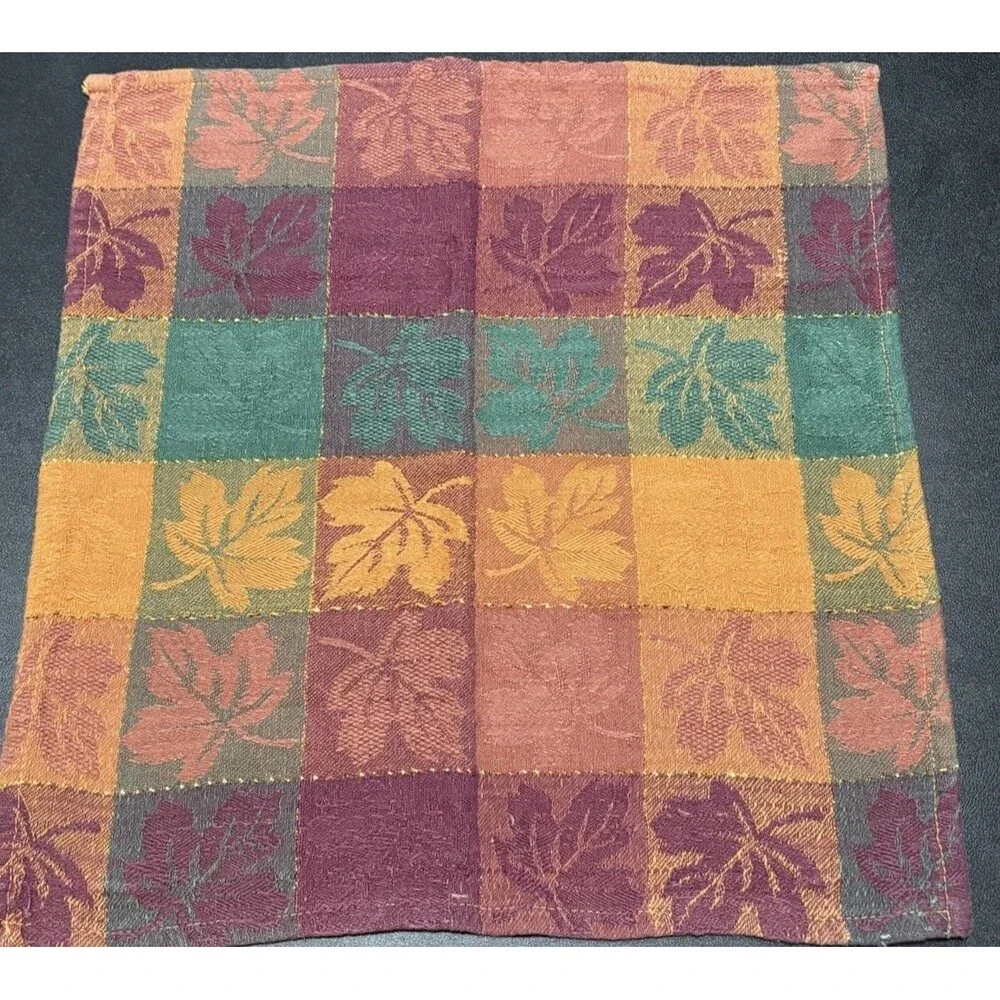 Avon Vintage Autumn Fall Harvest Leaf Tapestry Metallic Orange Green Napkins.